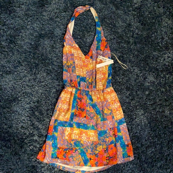 Aqua Dresses & Skirts - AQUA Patchwork halter backless style dress size S new with tags 100% polyester